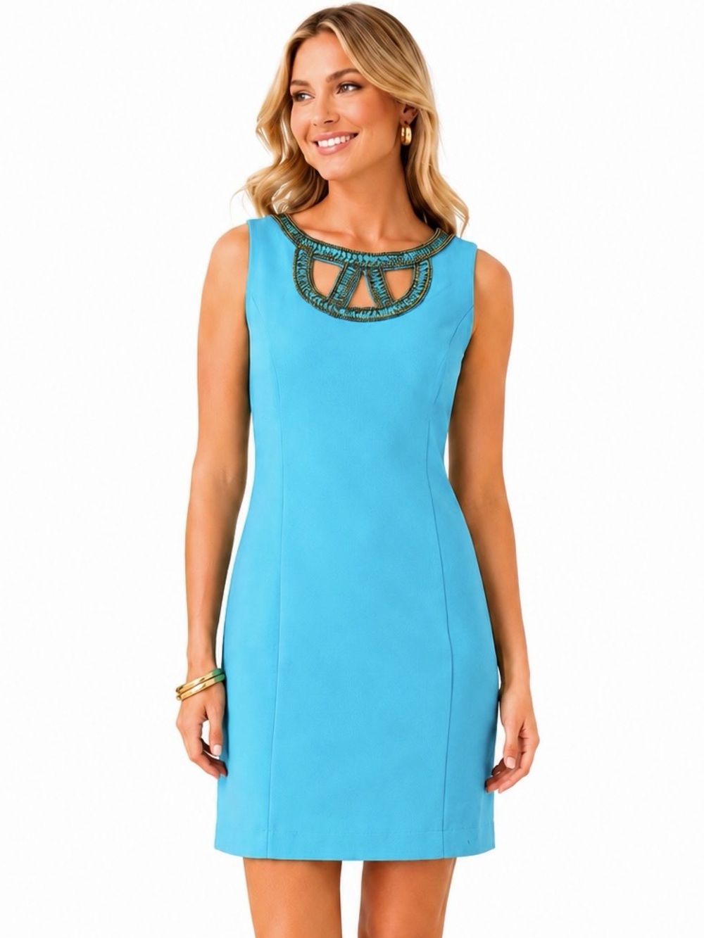 Lilly Pulitzer Lane Shift Dress, Shorely Blue Beaded Neckline Sheath | Size 6